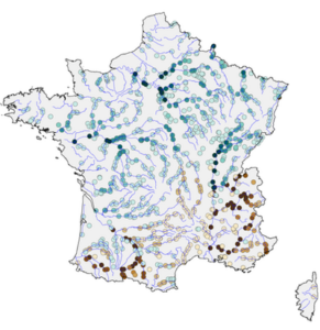 Cartographie issue de la plateforme de données hydrologiques DRIAS-Eau