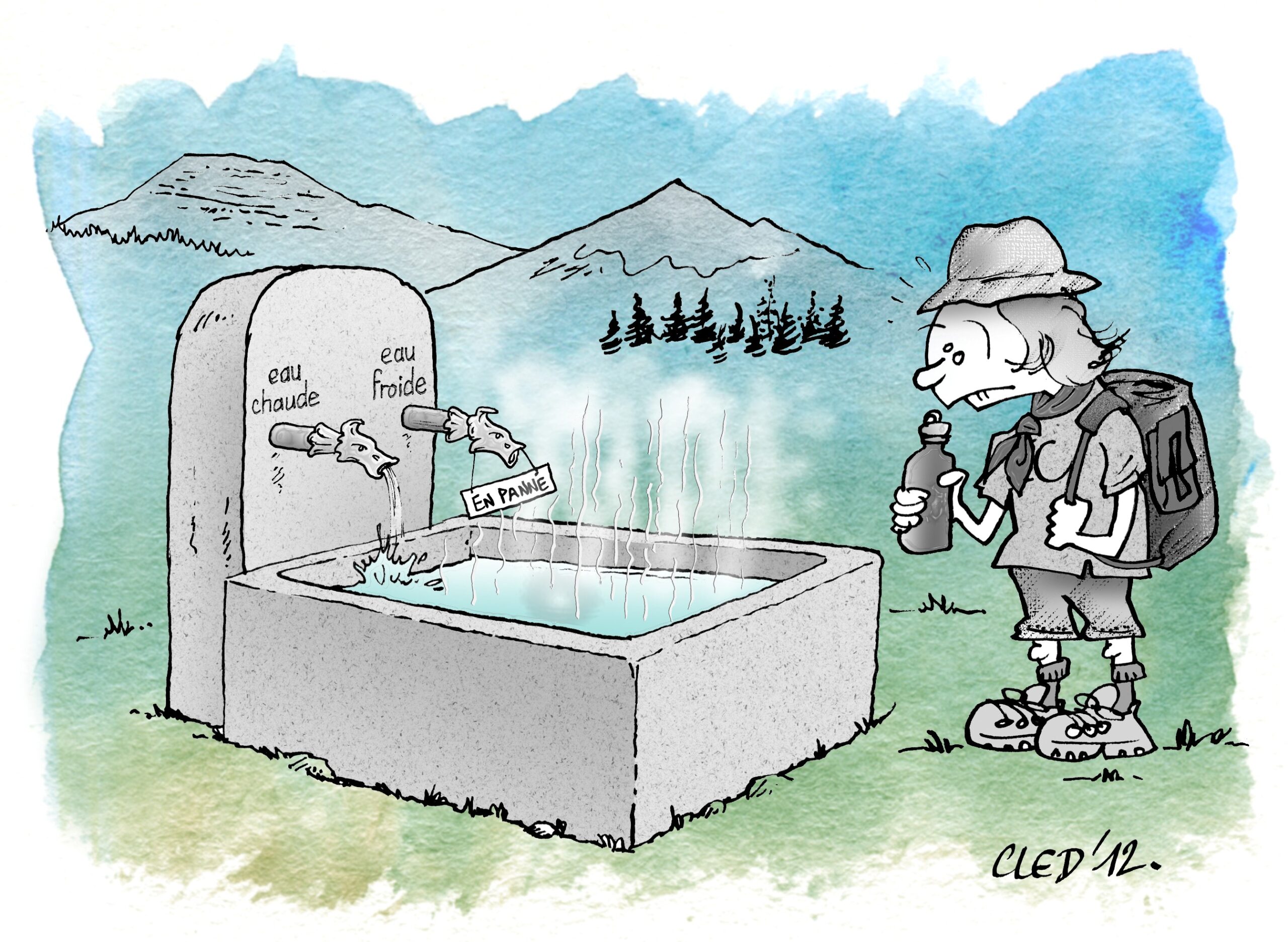 Dessin Cled'12 pour la Lettre de veille et d'actualité de la Plateforme des bonnes pratiques pour l'eau