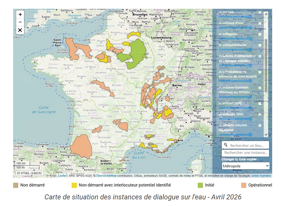 Cartes des instances de dialogue sur l'eau de GEST'EAU